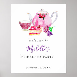 Poster Bienvenue Fête de Mariage Thé Party Aquarelle Viol
