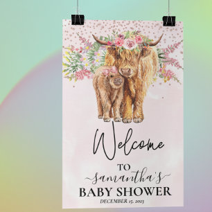 Poster Bienvenue Fille Rose Haut-Baby shower de Vache de 