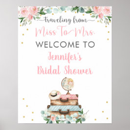 Poster Bienvenue Fleurie Or Rose pour un Voyage de Mariée