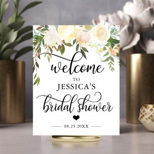 Poster Bienvenue Fleurs de Mariage en Rose Panneau de BIE