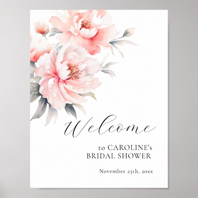 Poster BIENVENUE Floral Peonies Blush FÊTE DES MARIÉES ro (Devant)