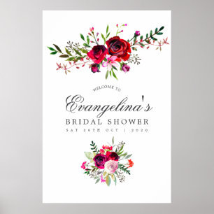 Poster Bienvenue Florale Aquarelle pour une Douche de Mar