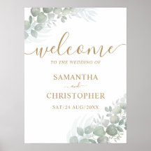 Bienvenue Gold Calligraphy & Eucalyptus Mariage Fo