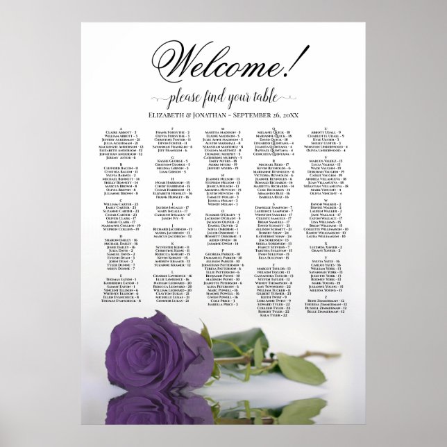 Poster Bienvenue ! Graphique alphabétique Rose d'Améthyst (Devant)