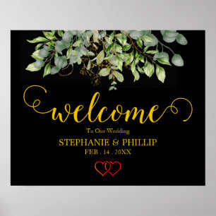 Poster Bienvenue Green Eucalyptus Foliage Mariage noir