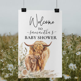 Poster Bienvenue Highland Cow Calf Baby shower Boho