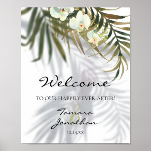 Poster Bienvenue Joyeux Jamais Après Palmiers Orchidées O