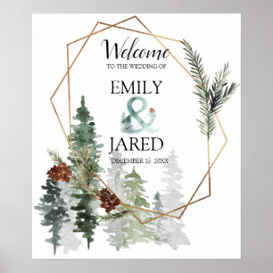 Poster Bienvenue Mariage de forêt de Noël