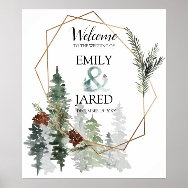 Poster Bienvenue Mariage de forêt de Noël (Devant)