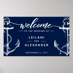 Poster Bienvenue Mariage Naudique Ancre Marine