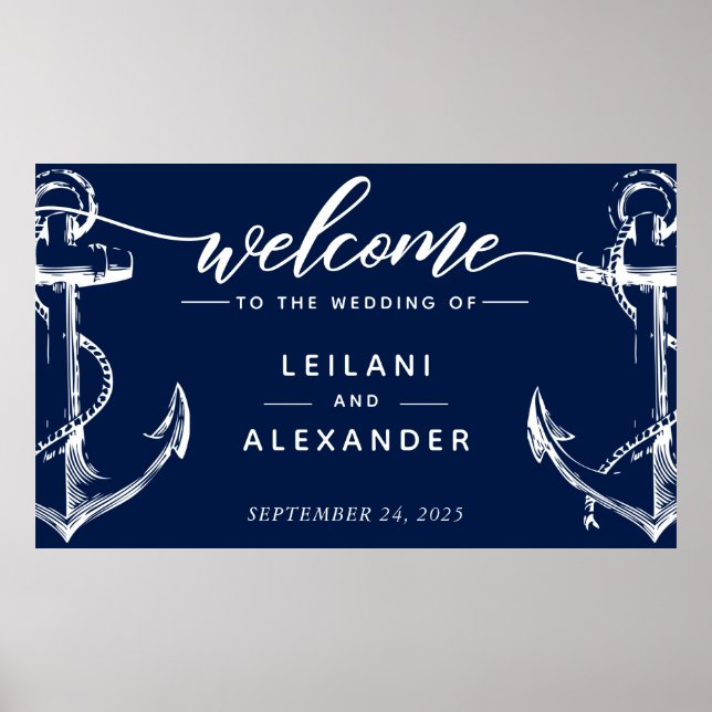 Poster Bienvenue Mariage Naudtique Ancre Marine (Devant)