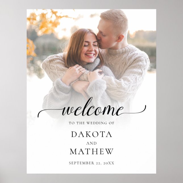 Poster Bienvenue Mariage Photo Moderne Écriture Manuscrit (Devant)