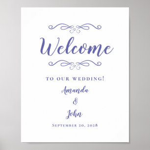 Poster Bienvenue Mariages Calligraphie Élégante Pervenche