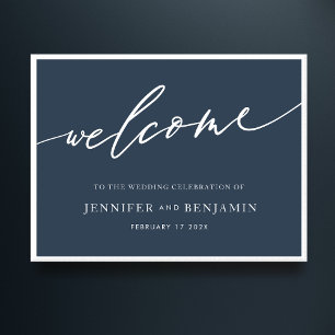 Poster bienvenue    Marine Blue Calligraphy Simple Mariag