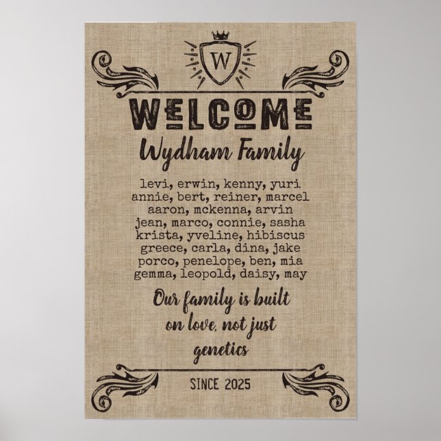 Poster Bienvenue Monogramme Rustique Logo Typographie Bur (Devant)