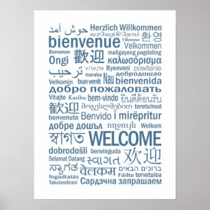 Poster Bienvenue multilingue bleu pâle