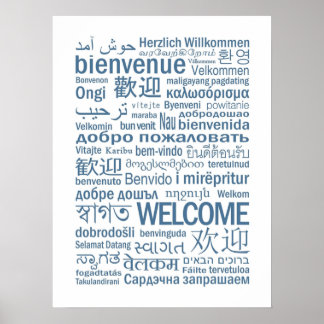 Poster Bienvenue multilingue bleu pâle