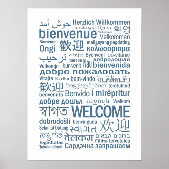Poster Bienvenue multilingue bleu pâle (Devant)