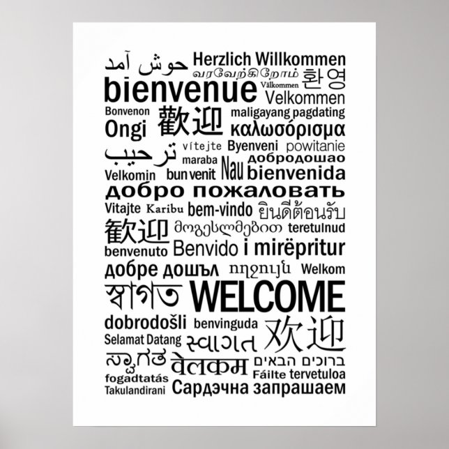 Poster Bienvenue multilingue noir et blanc (Devant)