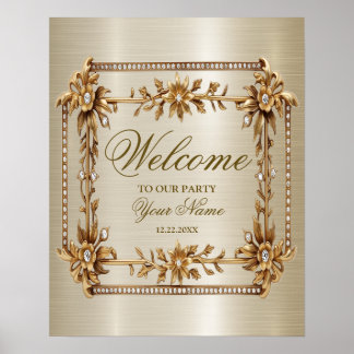 Poster Bienvenue Partie Golden Ornate Rectangle Dimanche