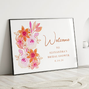 Poster Bienvenue personnalisée Bohème Fleurs Rose Orange 