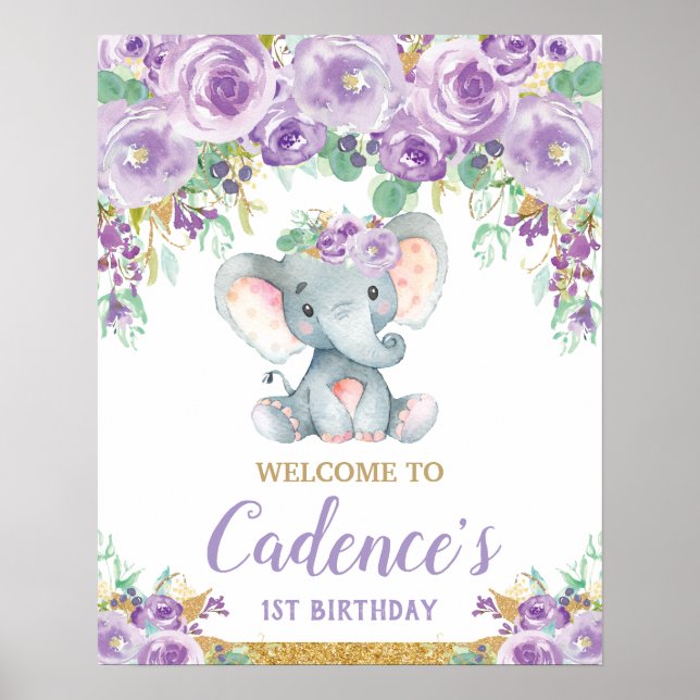 Poster Bienvenue petite fille pour son 1er anniversaire é (Devant)