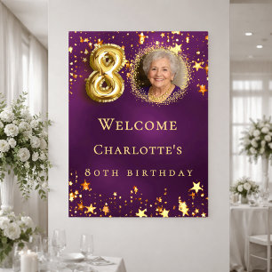 Poster Bienvenue photo étoiles dorées violettes 80e anniv