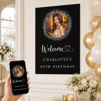 Bienvenue photo pailleté noir argent pour annivers