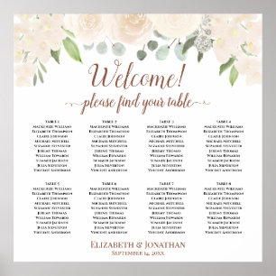 Poster Bienvenue ! Plan de table à 8 tables Roses pêche r