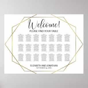 Poster Bienvenue ! Plan de table géométrique or 21 tables