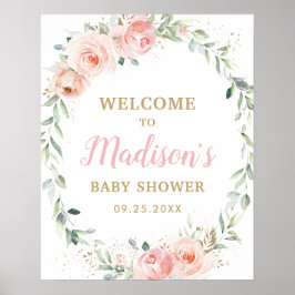 Poster Bienvenue Pos Fleurs Rose Fardée Baby Shower Anniv