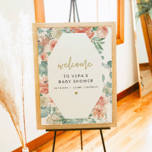 Poster Bienvenue pour bébé VERA avec verdure et fleurs de