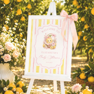 Poster Bienvenue pour la Baby Shower Fille aux Rayures de