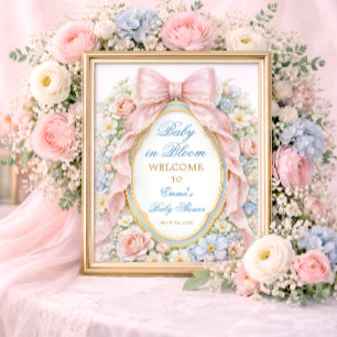 Poster Bienvenue pour la Baby Shower Fleur Rose Bébé en F