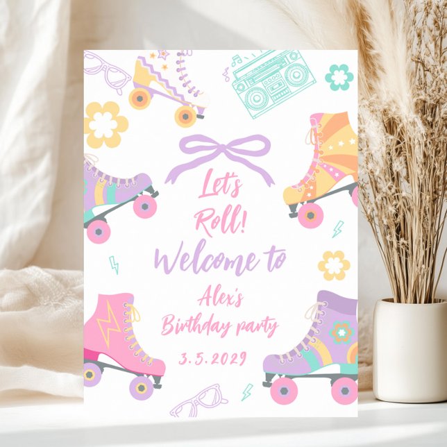 Poster Bienvenue pour l'anniversaire de la fille de patin (Créateur téléchargé)