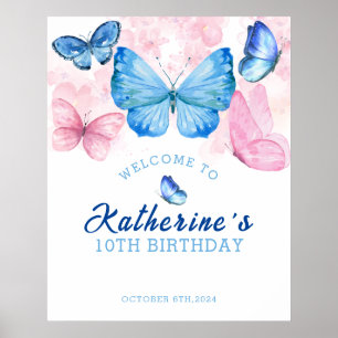 Poster Bienvenue pour l'anniversaire de papillons Flutter
