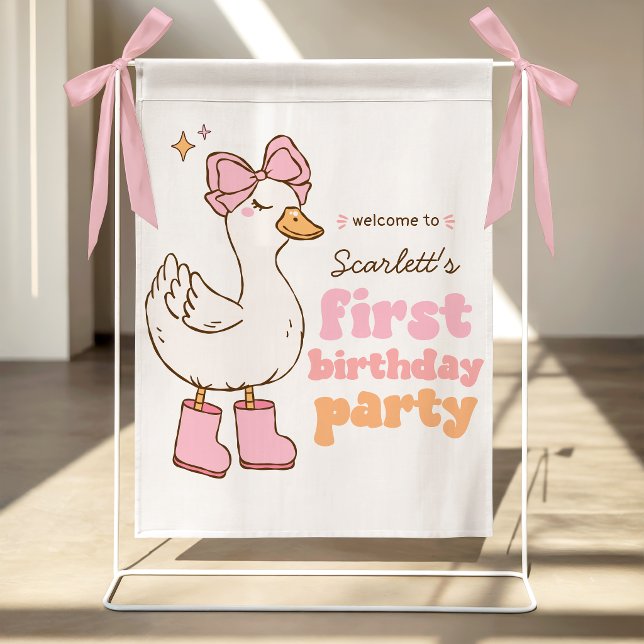 Poster Bienvenue pour le 1er anniversaire d'une fille ros (Créateur téléchargé)