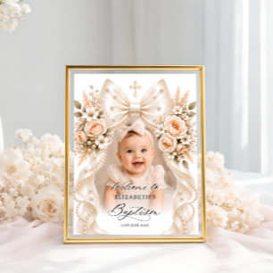 Poster Bienvenue pour le baptême avec un nœud floral élég