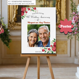 Poster Bienvenue pour les 45 ans de mariage avec des rose