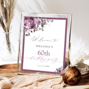 Poster Bienvenue pour les 60 ans avec des roses violettes