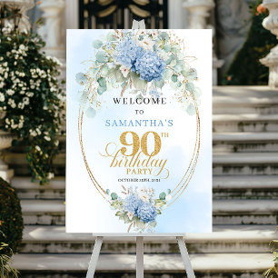 Poster Bienvenue pour les 90 ans avec des Hydrangeas Euca