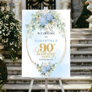Poster Bienvenue pour les 90 ans Boho aquarelle Hydrangea
