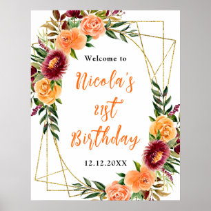 Poster Bienvenue pour un anniversaire automnal burgundy e