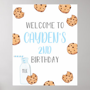 Poster Bienvenue pour un anniversaire Bleu Lait et Cookie