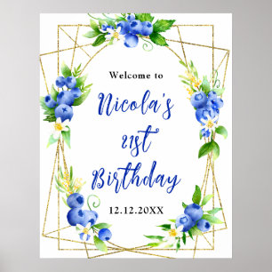 Poster Bienvenue pour un anniversaire floral myrtille
