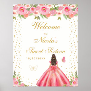 Poster Bienvenue pour un Sweet Sixteen aux cheveux bruns