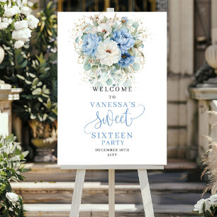 Poster Bienvenue pour un Sweet Sixteen Bohème Bleu Floral