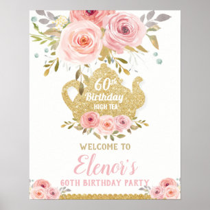 Poster Bienvenue pour une fête d'anniversaire de thé flor