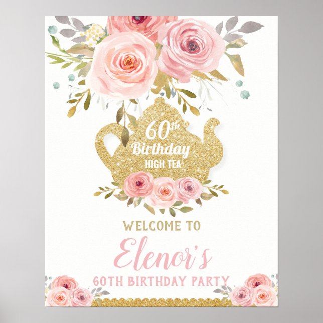 Poster Bienvenue pour une fête d'anniversaire de thé flor (Devant)