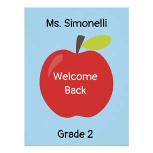 Poster Bienvenue Retour Pomme rouge avec enseignant et gr